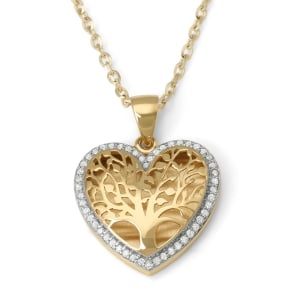 14K Gold Heart-Shaped Tree of Life Pendant with Diamonds