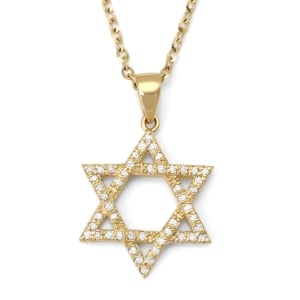 14K Gold Diamond-Studded Star of David Pendant Necklace - Yellow or White Gold