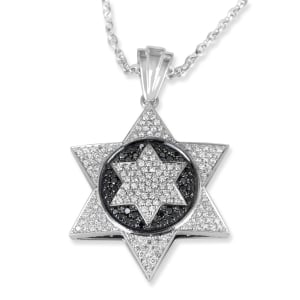 14K White Gold Star of David Pendant Accented With 191 White & Black Diamonds