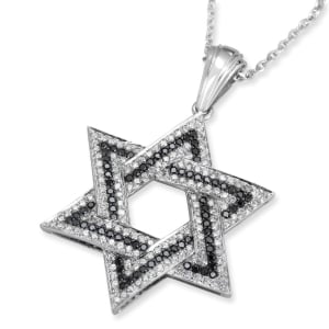 Large 14K White Gold Designer Star of David Pendant With 234 Black & White Diamonds
