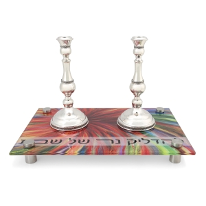 Jordana Klein "Red Flower" Glass Tray for Shabbat Candlesticks