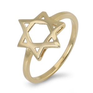 14K Yellow Gold Women's Slim Star of David Ring