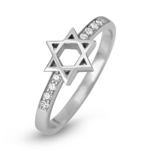 14K White Gold Star of David Diamond Ring