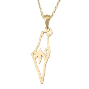 Large 14K Gold Map of Israel Pendant with Chai - Unisex - Yellow or White Gold
