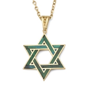 14K Yellow Gold Grand Star of David Pendant with Eilat Stone - Unisex