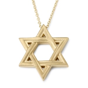 14K Gold Elegantly Lined Unisex Star of David Pendant 