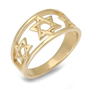 14K Gold Unisex Triple Cut-Out Star of David Ring - Color Option