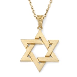 14K Gold Unisex Interlinking Star of David Pendant Necklace - Color/Finish Option