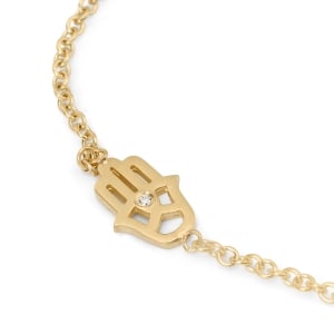 14K Gold Hamsa Bracelet for Women with White Diamond