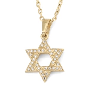 14K Gold Interlocking Star of David Pendant Necklace with Diamonds