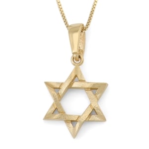 14K Gold Interlocking Star of David Pendant with Rough Finish - Yellow or White Gold