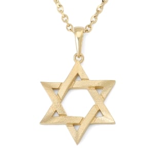 Unisex 14K Gold Bold Star of David Pendant with Rough Finish - Yellow or White Gold