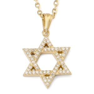 14K Gold Star of David Pendant Necklace with Diamond Embellishments