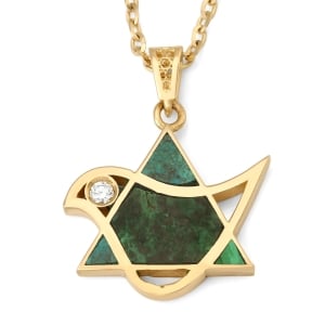 14K Gold Dove-Star of David Pendant Necklace with Eilat Stone