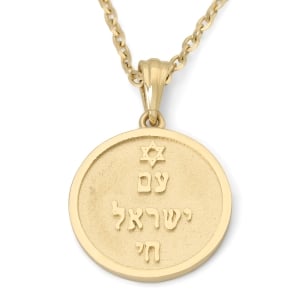 14K Gold Am Yisrael Chai Unisex Pendant Necklace with Star of David