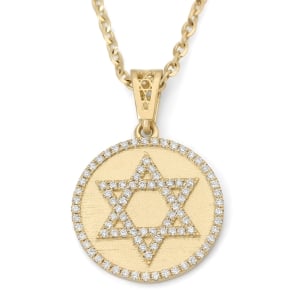 Round 14K Gold Star of David Pendant with Diamonds - Unisex