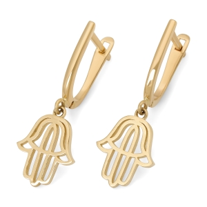 14K Gold Dainty Hamsa Outline Drop Earrings
