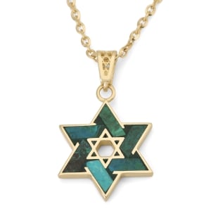 14K Gold Elegant Star of David Pendant with Eilat Stone