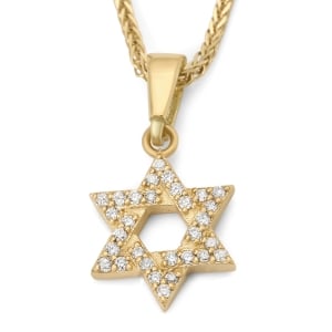 14K Gold Diamond-Studded Interlocking Star of David Pendant - Color Option