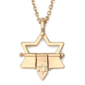 14K Gold Open Star of David Pendant with Dangling Star of David - Yellow or White Gold