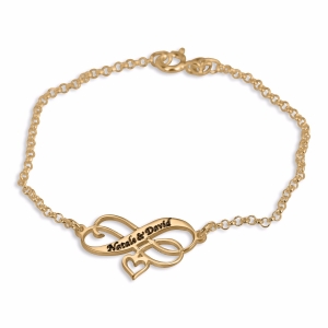 Double Thickness Gold-Plated Infinity Personalized Bracelet (English/Hebrew)
