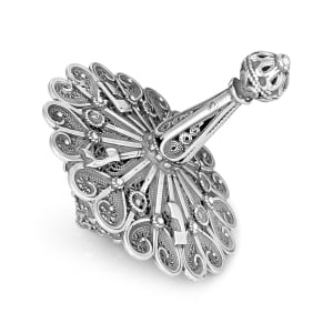 Traditional Yemenite Art Large Handcrafted Sterling Silver Majestic Dreidel With Filigree Design