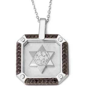Men's 14K Gold Pendant with Star of David and Black and White Diamonds