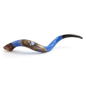 Lion of Judah and Jerusalem Hand Painted Kudu Shofar – Blue 
