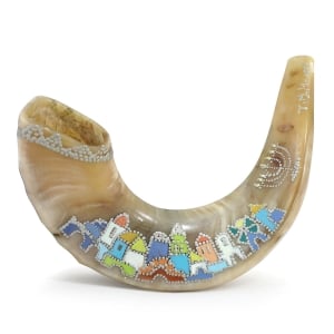 Hand Painted Menorah and Jerusalem Shofar 