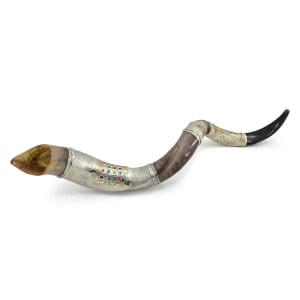 Sterling Silver Plated Yemenite Kudu Shofar – Hoshen and Menorah (Choice of Sizes)