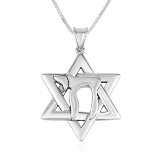 Sterling Silver Star of David Pendant Necklace with Chai