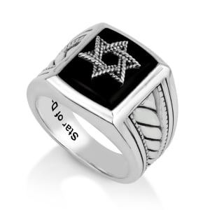 Men's Star of David Sterling Silver Ring atop Onyx