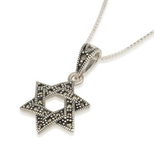 Sterling Silver Star of David Pendant Necklace with Marcasite Stones 