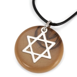 Handmade Olive Wood and Sterling Silver Star of David Necklace