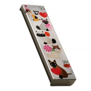 Ofek Wertman Handmade Aluminum Mezuzah Case with Shin - Cats 