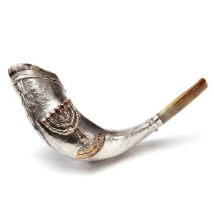 Barsheshet-Ribak Temple Menorah Silver-Plated Ram’s Horn Shofar