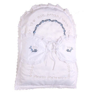 Rikmat Elimelech Floral Bris Pillow - Blue and Silver