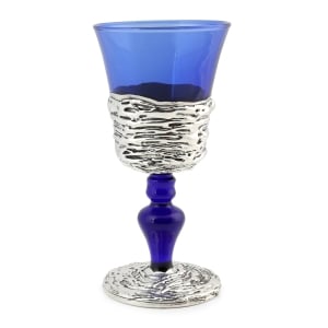 Handmade Sterling Silver and Blue Glass Kiddush Cup