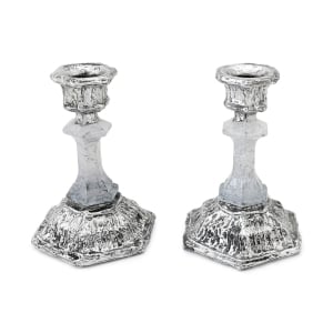 Frosted Glass and Sterling Silver-Plated Shabbat Candlesticks with Wide Base