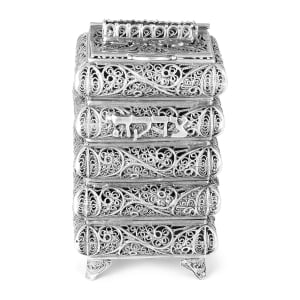 Traditional Yemenite Art Handcrafted Sterling Silver Filigree Tzedakah Box With Stacked Design