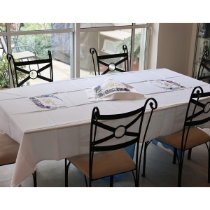 Stain Resistant Gold Embroidery-on-Both-Ends Shabbat Tablecloth Set