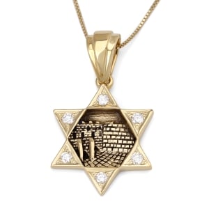 Diamond-Accented Star of David & Western Wall 14K Gold Pendant Necklace
