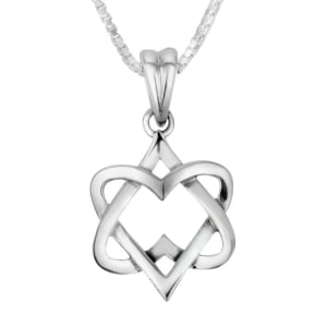 Sterling Silver Heart Star of David Pendant Necklace
