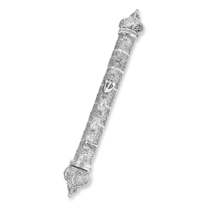 Traditional Yemenite Art Extra Large Handcrafted Sterling Silver Mezuzah Case With Ornate Floral Design