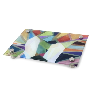 Jordana Klein Stained Glass Candles Glass Tray For Shabbat Candlesticks