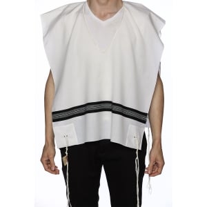 Black Striped Wool Tallit Katan - Badatz