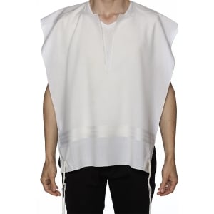 White Striped Wool Tallit Katan - Badatz