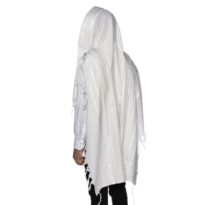 100% Wool Non-Slip Tallit Prayer Shawl White and Silver