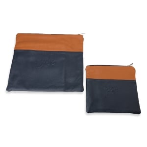 100% Leather Tallit and Tefillin Bags Set - Brown and Blue