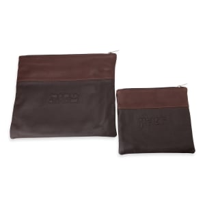 100% Leather Tallit and Tefillin Bags Set - Chestnut and Charcoal Brown